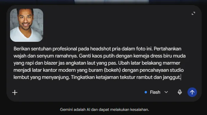 Ilustrasi memasukan foto dan Prompt AI untuk edit foto di google gemini 