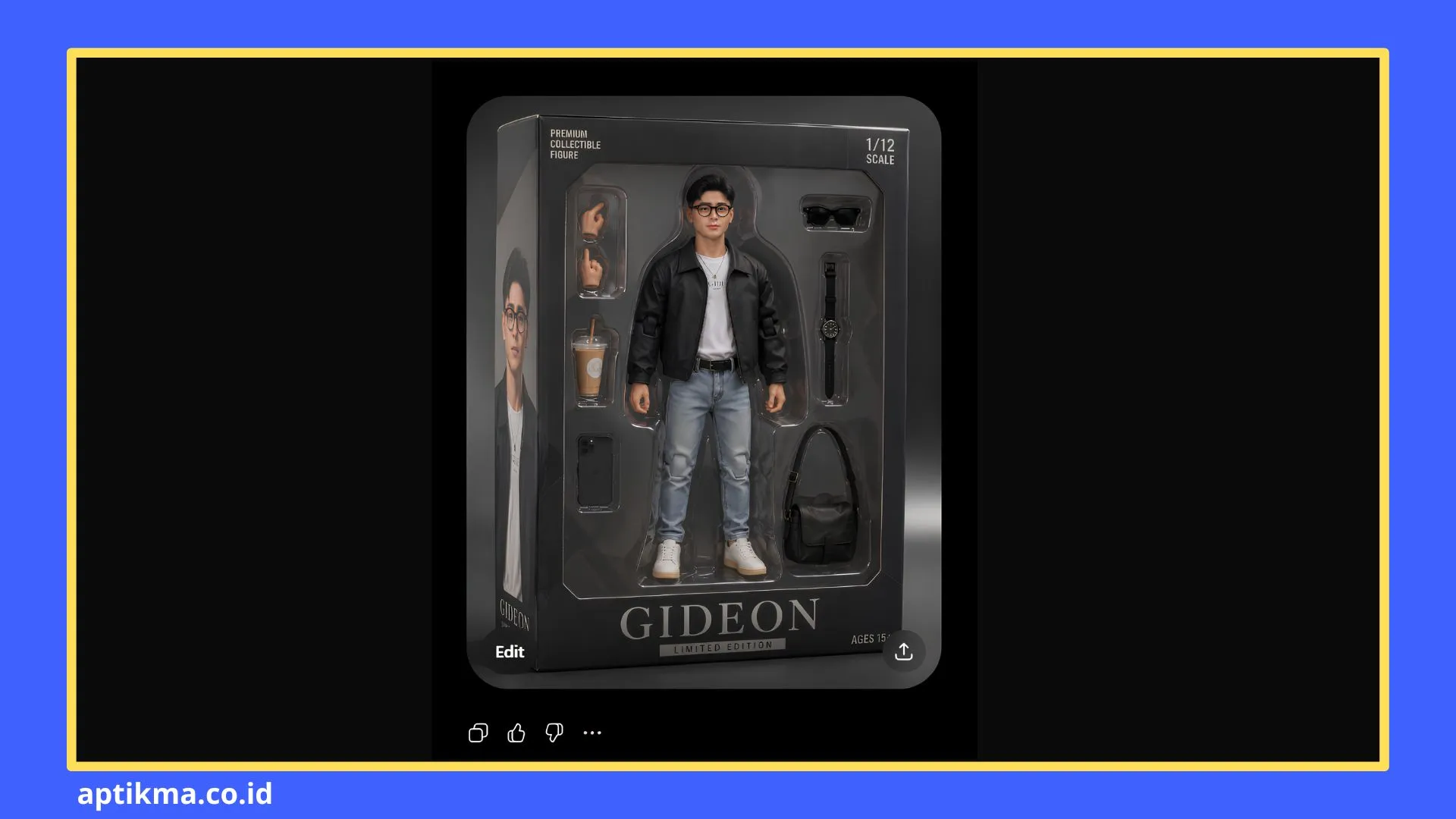 Contoh hasil prompt AI untuk edit foto menjadi action figure premium