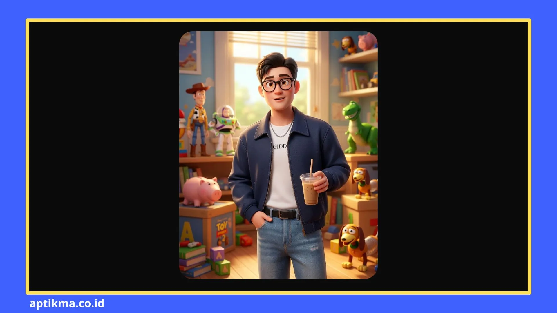 Contoh hasil prompt AI untuk edit foto menjadi karakter Toy Story 3D